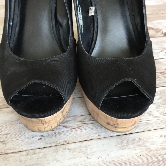 Mossimo Black Cork Open Toe Wedges Size 10 - Picture 2 of 8